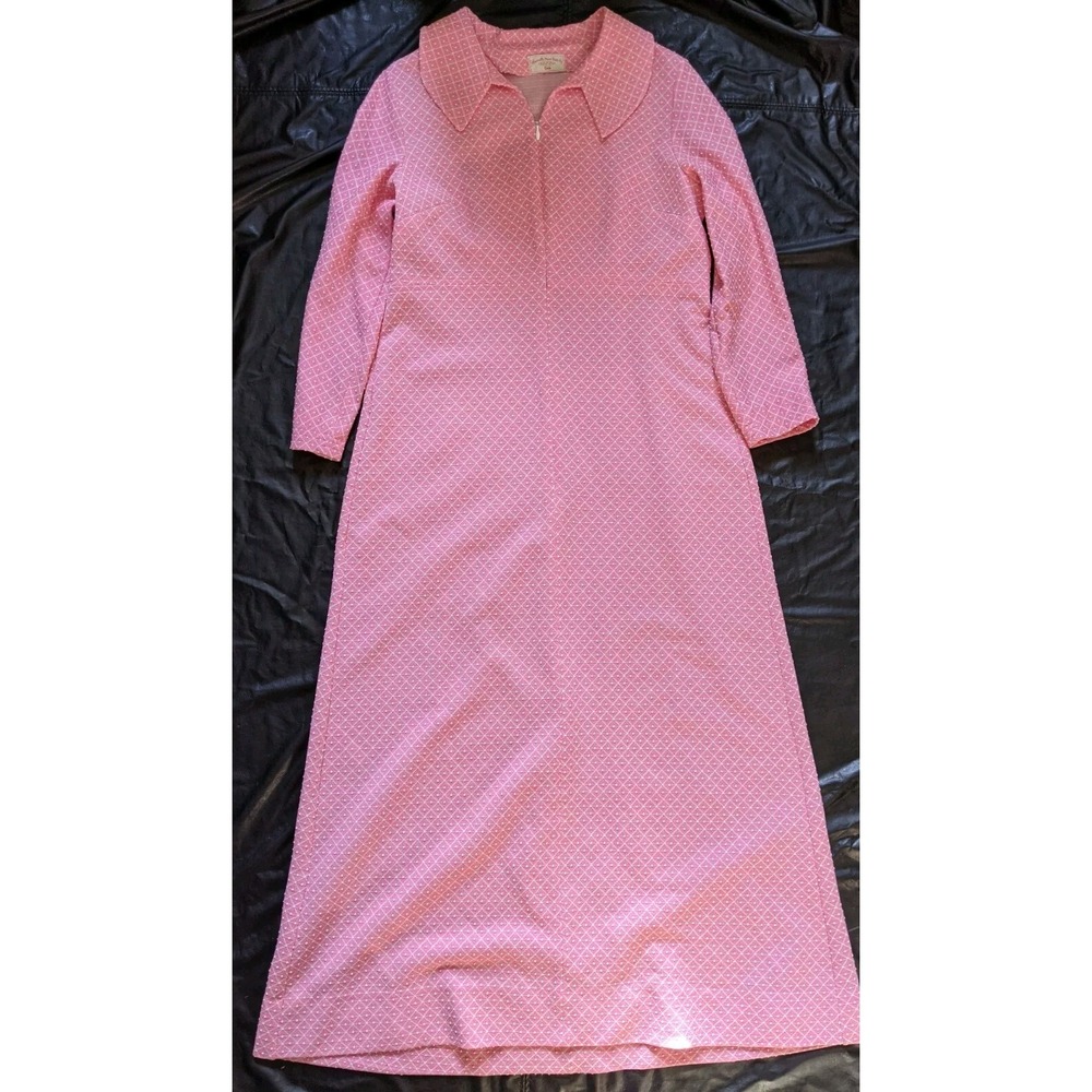 Vintage Handmade Pink Diamond Textured Zip Front‎ Dress 60s 70s READ